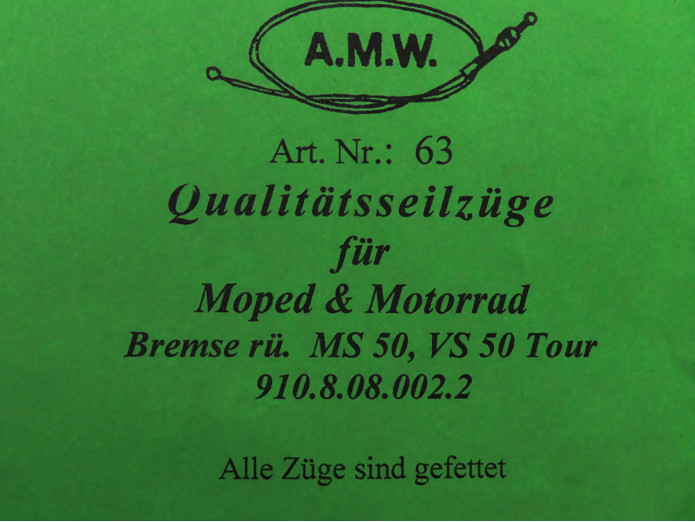 Kabel Puch MS50 / VS50 Tour remkabel achter A.M.W.